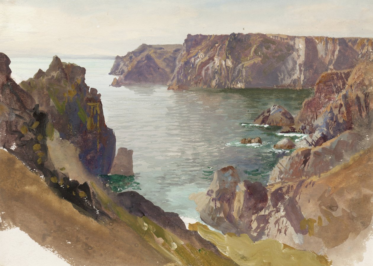 Coastline, Cornwall, ca. 1877-80 (wc og gouache på off-white vevd papir) av William Trost Richards