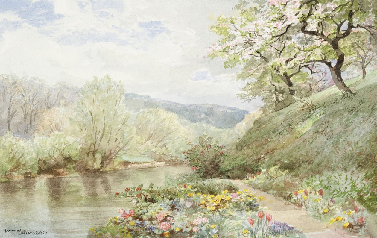 Fidelia Bridges Garden i Canaan, Connecticut, 1901 (wc og gouache på papir) av William Trost Richards