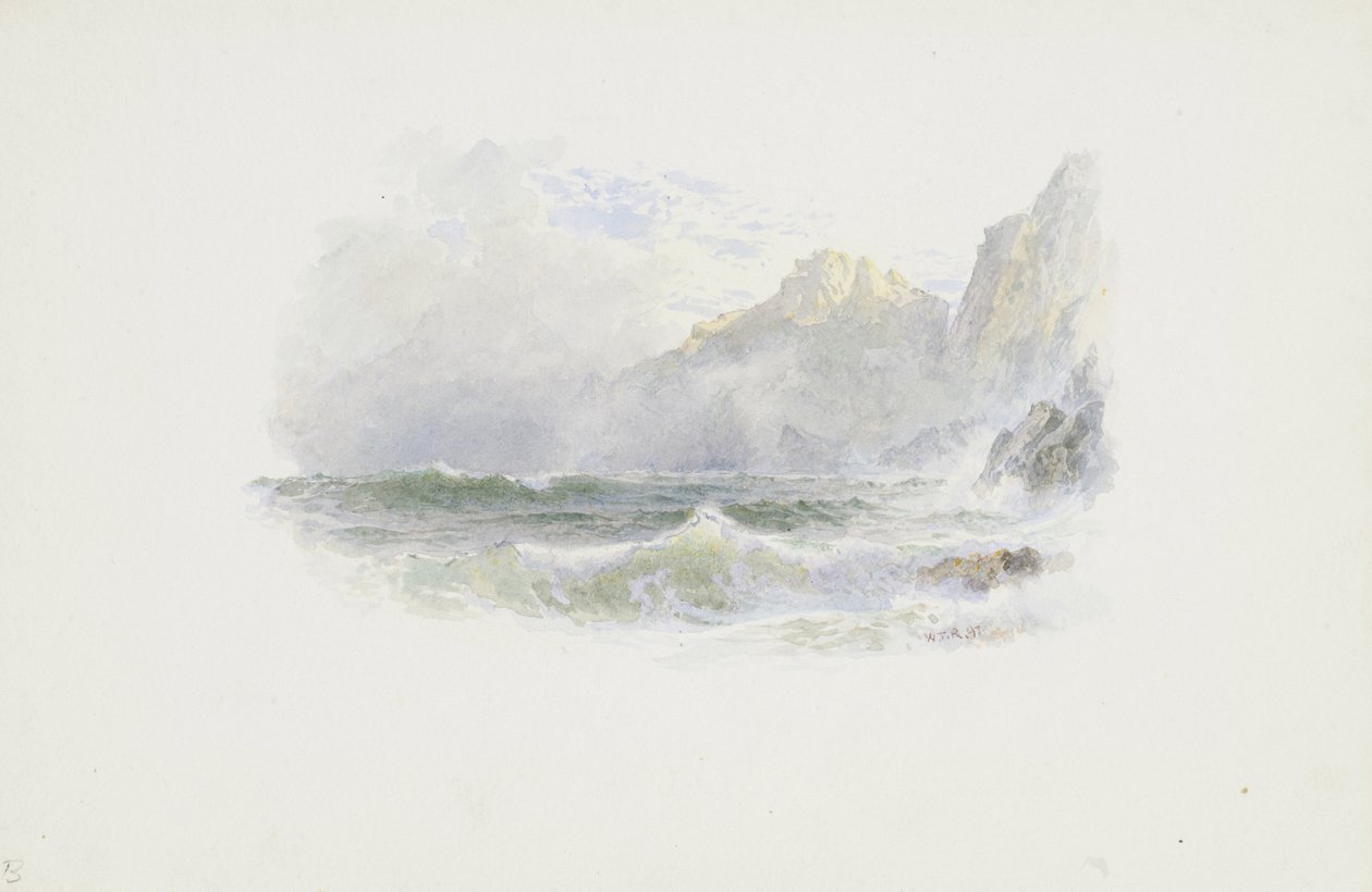 Mountainous Seashore, 1897 (wc og grafitt på kremvevet papir) av William Trost Richards