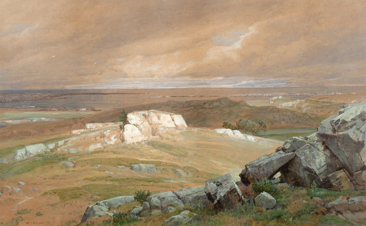Nær Newport, 1877 (wc og gouache på blågrønt vevd papir) av William Trost Richards
