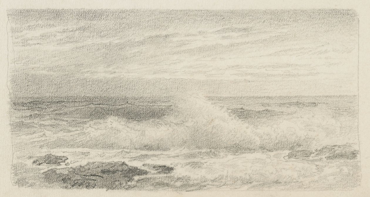 Havlandskap med spray, 1900-05 (grafitt på brunfarget papir) av William Trost Richards