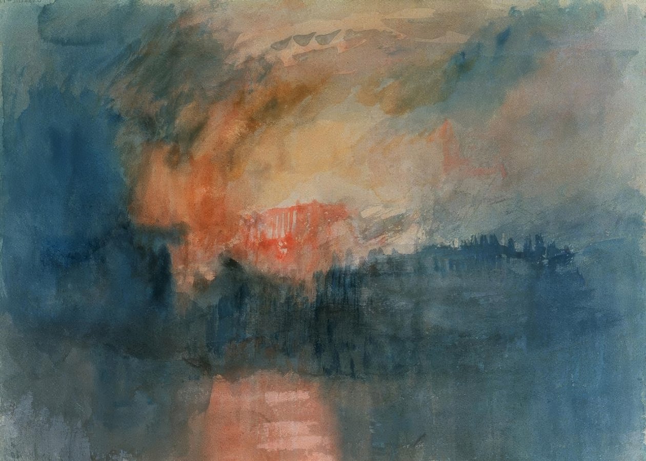 BRANN AV PARLAMENTETS HUS DEN 16.10.1834 - 1835 - O / L - 23,3X32,5 - ENGELSK ROMANTIKK. Künstler: JOSEPH MALLORD WILLIAM TURNER. Lage: TATE GALLERY, ENGLAND av Joseph Mallord William Turner