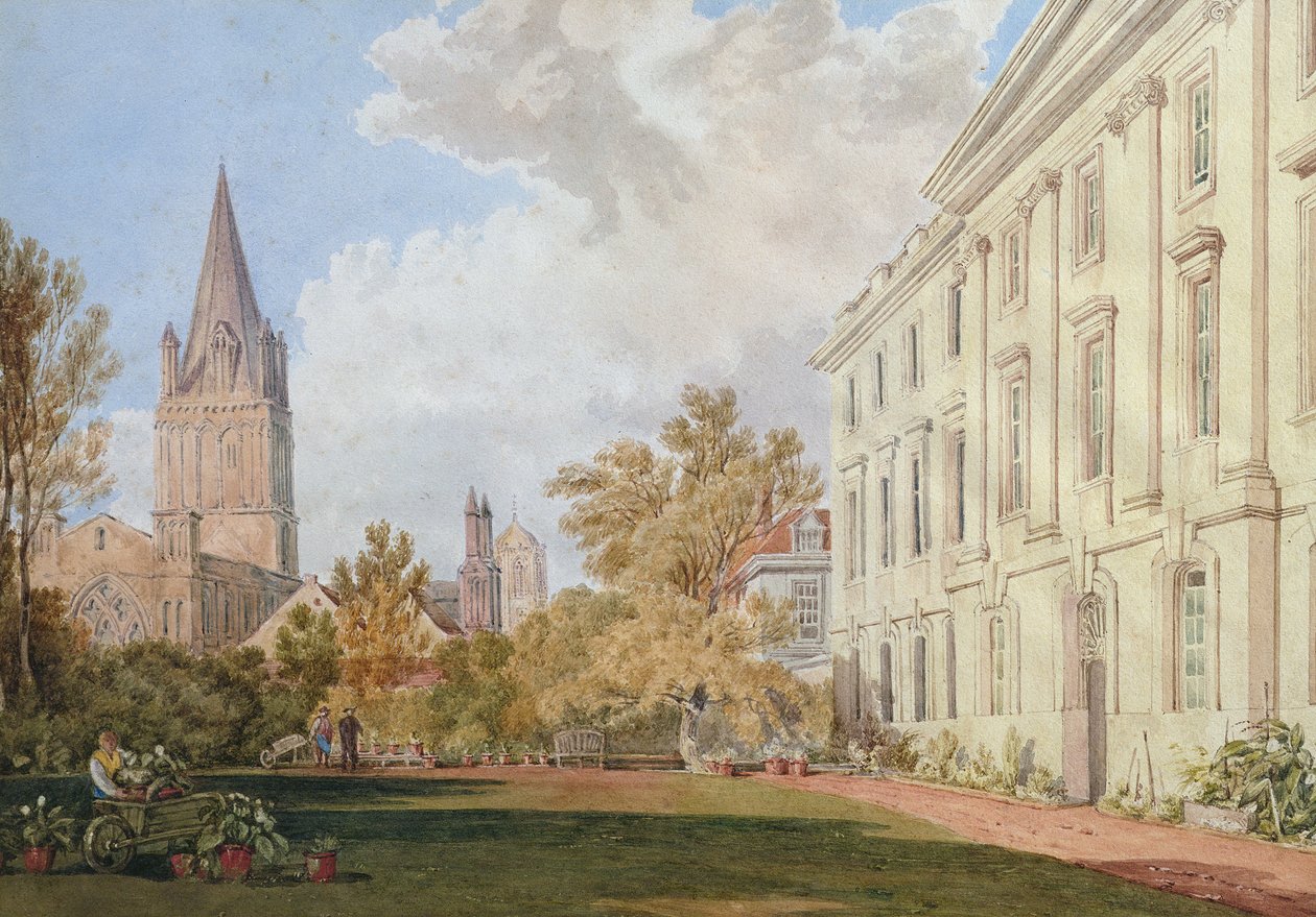 Utsikt over Christ Church Cathedral og Garden and Fellows' Building of Corpus Christi College, Oxford av Joseph Mallord William Turner