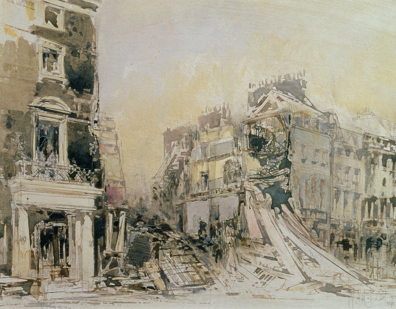 The Blitzed Arts Club, 19. september 1940 (radering på papir) av William Walcot