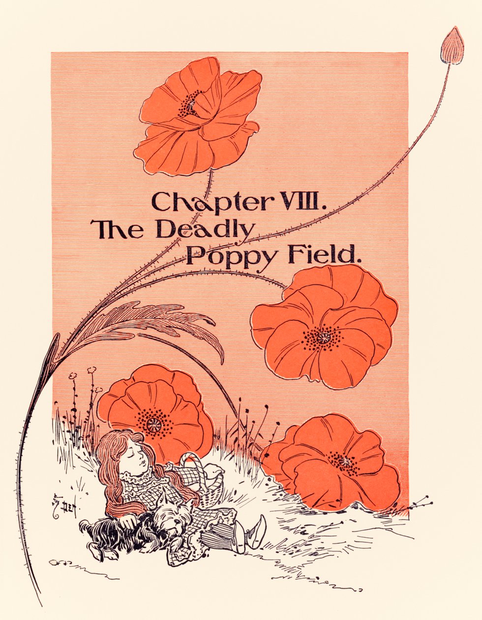 ?Kapittel VIII The Deadly Poppy Field?, kapittelåpning fra ?The Wonderful Wizard of Oz? av L. Frank Baum av William Wallace Denslow