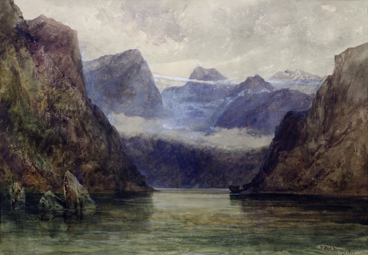 Romsdalsfjorden ved midnatt, 1847 av William West