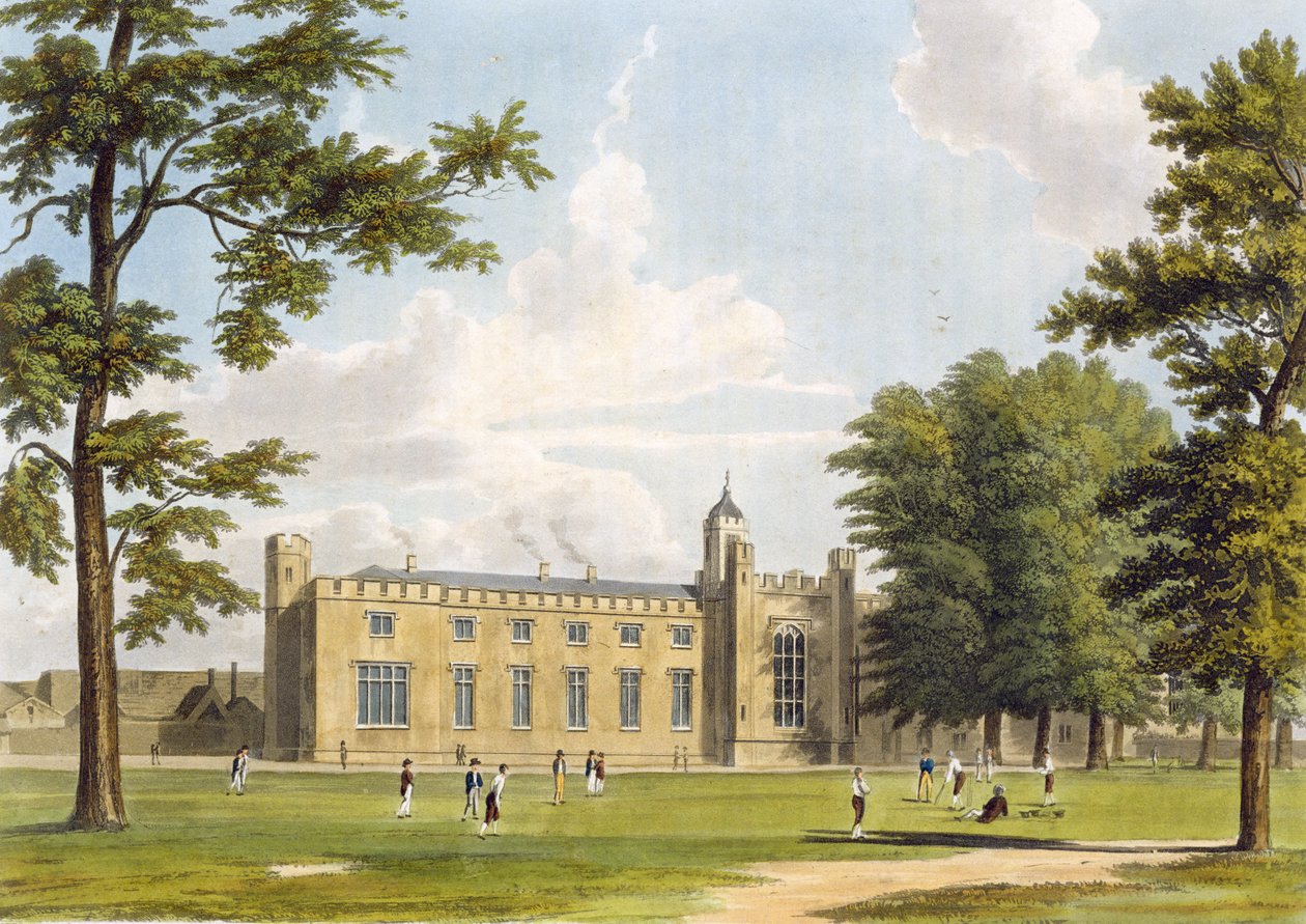 Utsikt over de sørlige skolene og sovesalene til Rugby School fra lekeplassen, fra 