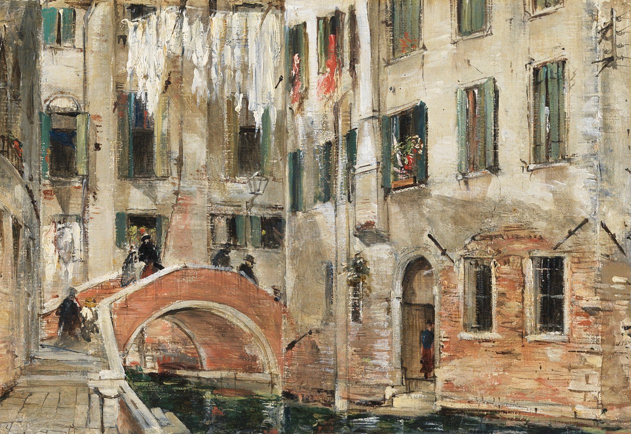 A Backwater in Venezia (olje på papir) av William White Warren