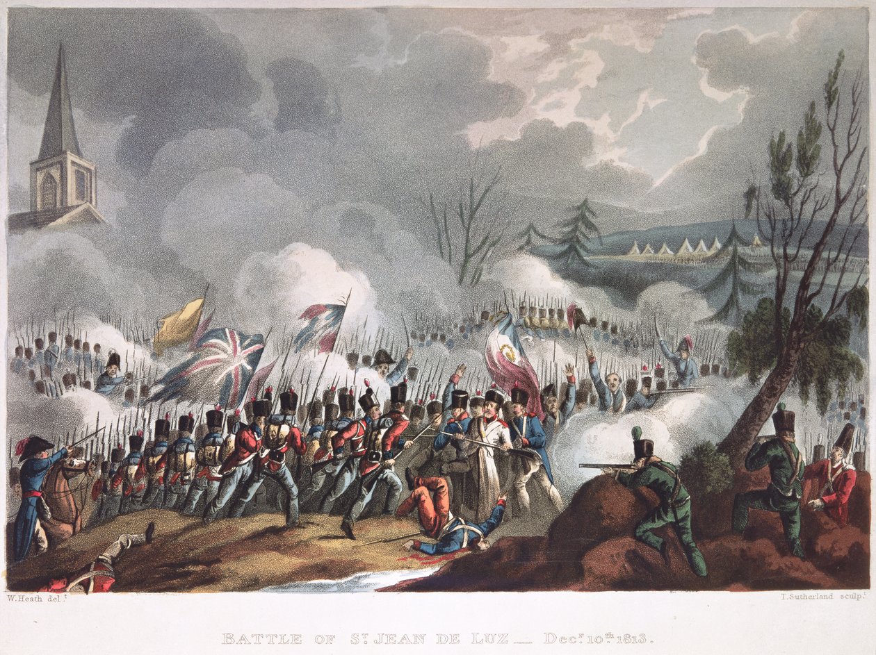 Slaget ved St. Jean de Luz, 10. desember 1813, gravert av Thomas Sutherland (f.c.1785) av William after Heath