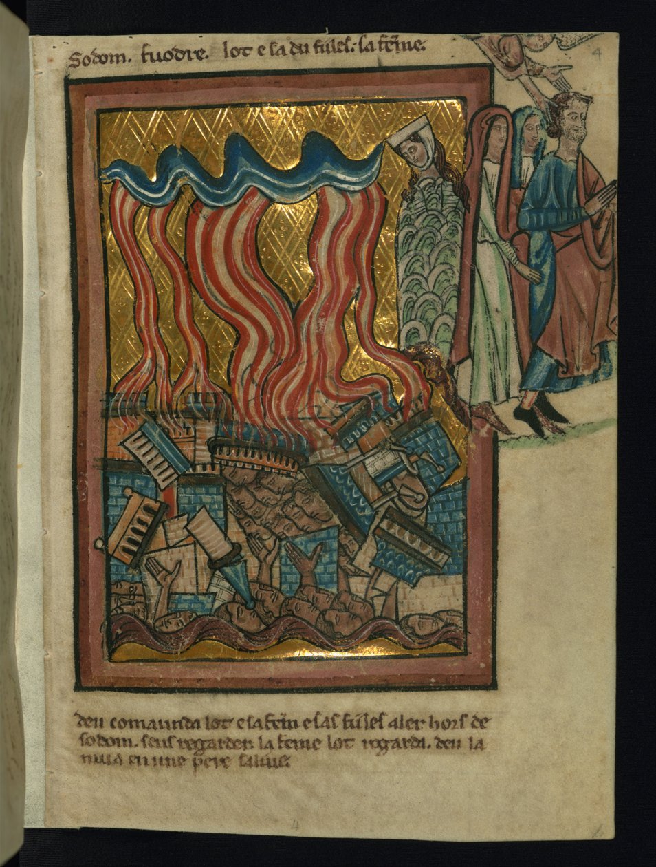 Lot og hans familie flykter fra Sodoma (1. Mosebok 19: 15-26) av William de Brailes  