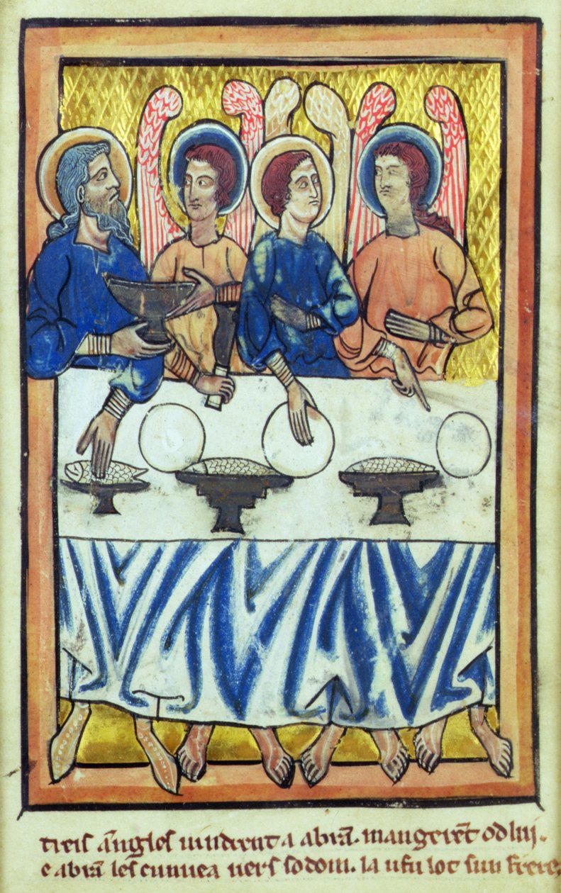 Abraham og de tre englene, fra en bok med bibelbilder, ca. 1250 av William de Brailes  