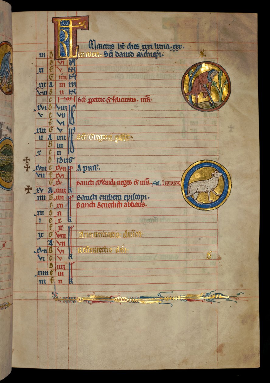 Ms 322 f.2r, mars, en mann som graver, illustrasjon fra 