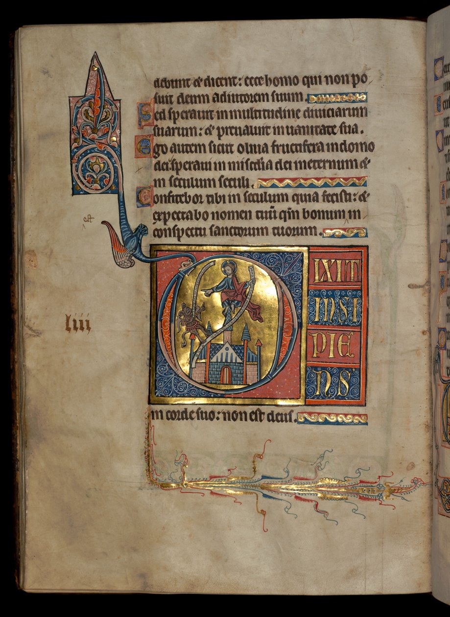 Ms 322 f.54v, Salme 52, initial D, Temptation of Christ, illustrasjon fra 