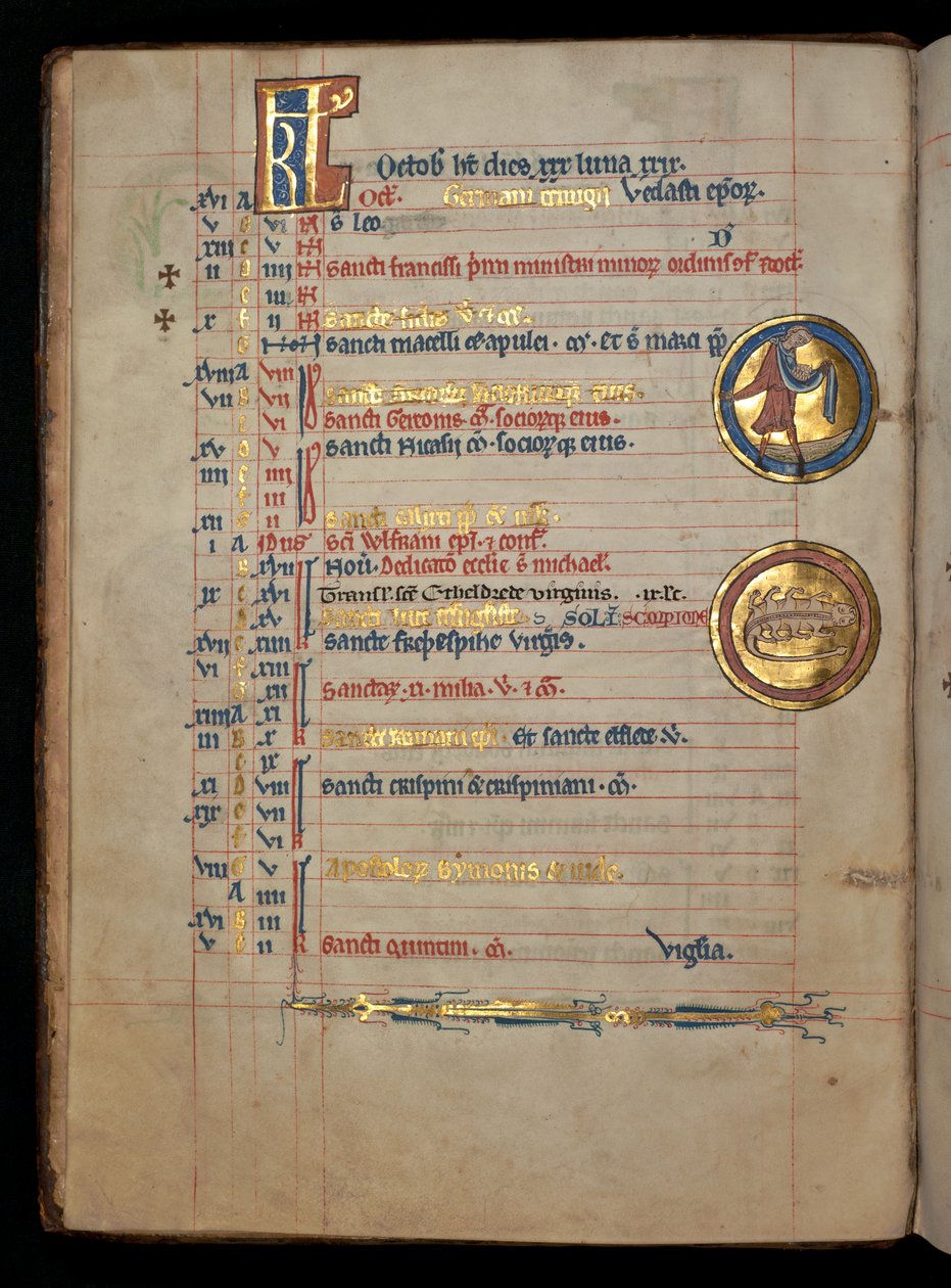 Ms 322 f.5v, oktober, en mann som sår, illustrasjon fra 