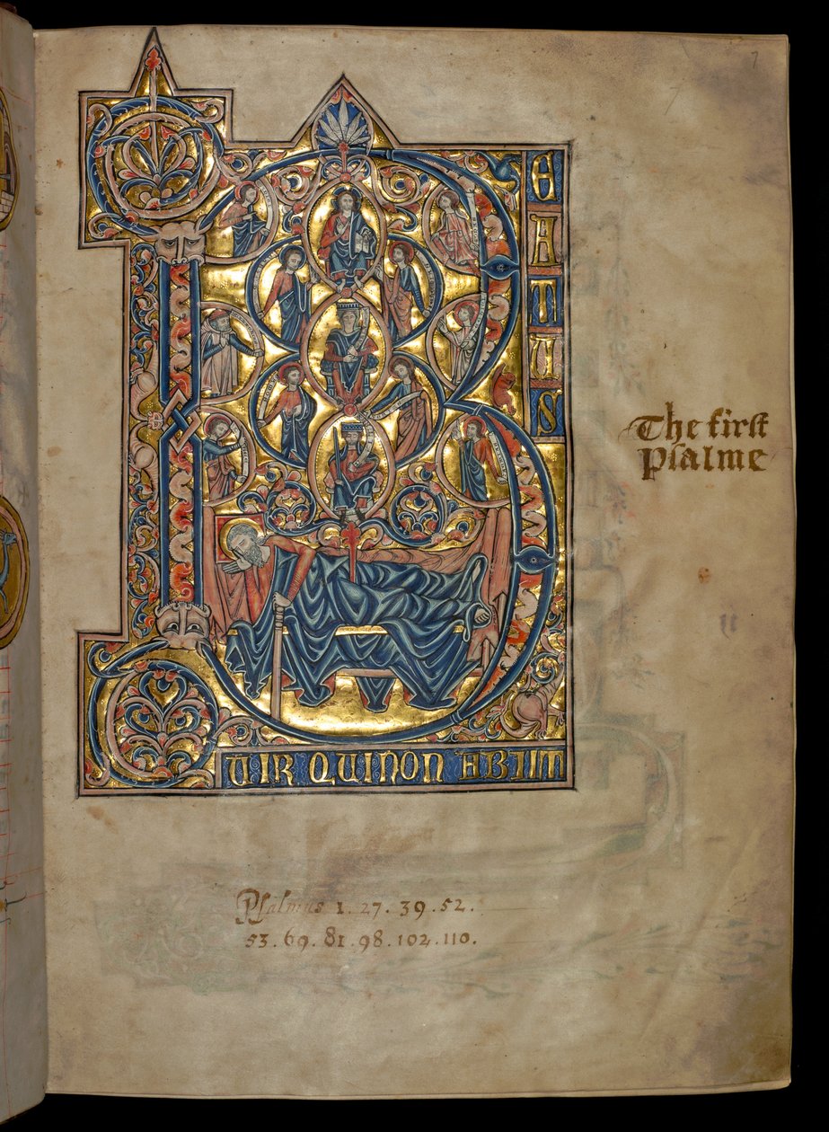 Ms 322 f.7r, Salme 1, initial B, Tree of Jesse, illustrasjon fra 