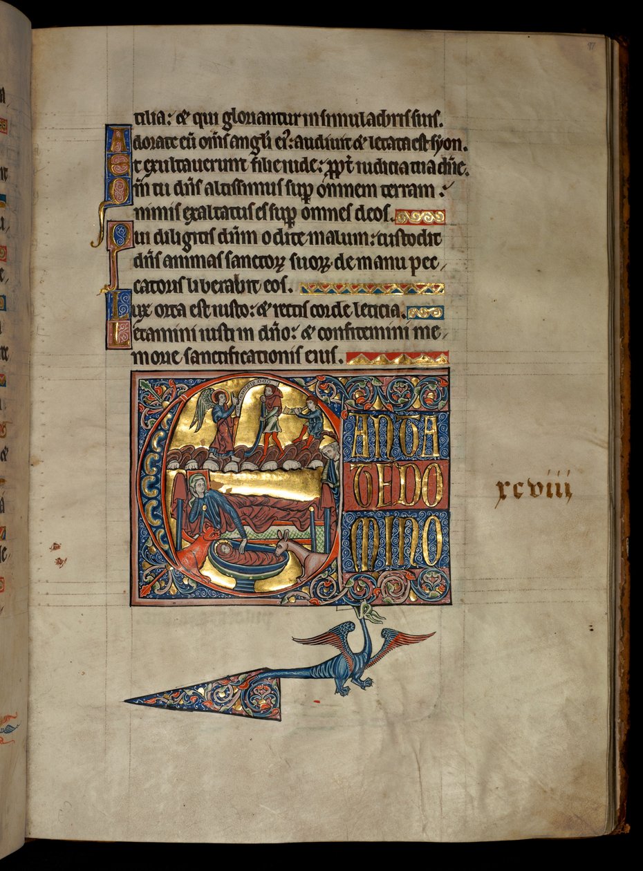 Ms 322 f.97r, Salme 97, initial C, Annunciation to the Shepherds, illustrasjon fra 