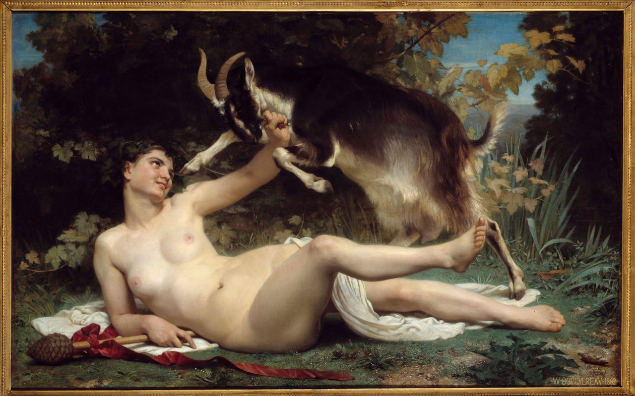 En Bacchante Hun er representert med en geit. Maleri av William Adolphe Bouguereau (1825-1905) 1862 Søn. 1,15 X 1,85 m Bordeaux, Musee des Beaux Arts av William Adolphe Bouguereau