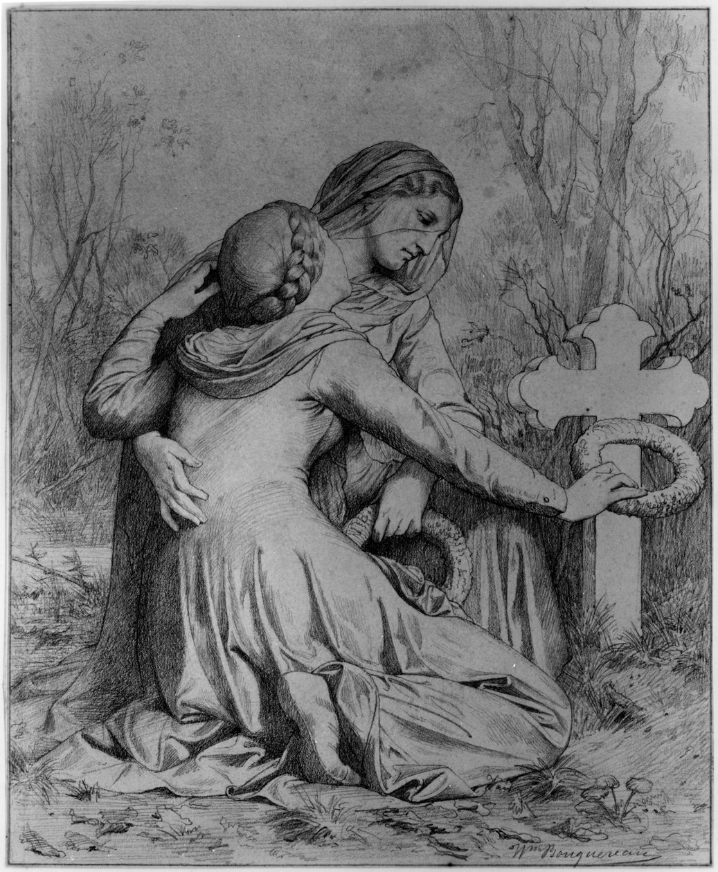 Sørgende kvinner som kneler ved en grav av William-Adolphe Bouguereau