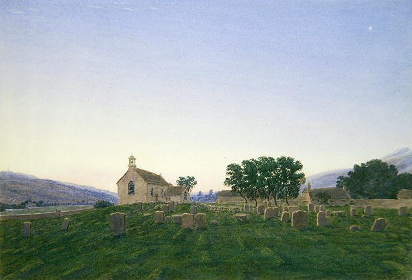 The Dawn, Kirk Newton Church, Northumberland (akvarell og kroppsfarge på papir) av Joseph Mallord William Turner
