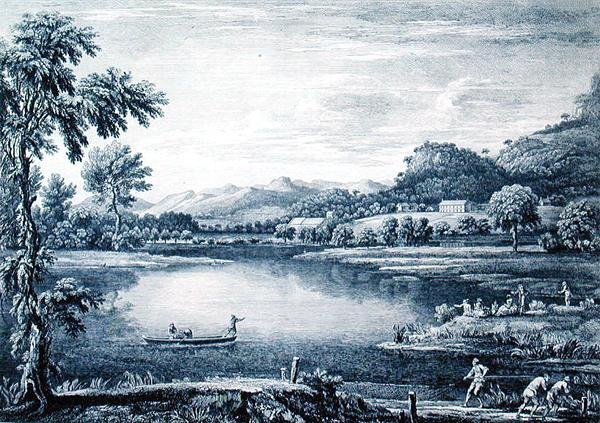 En utsikt over Winander Meer nær Ambleside, gravert av Chatelin og Muller av William (after) Bellers