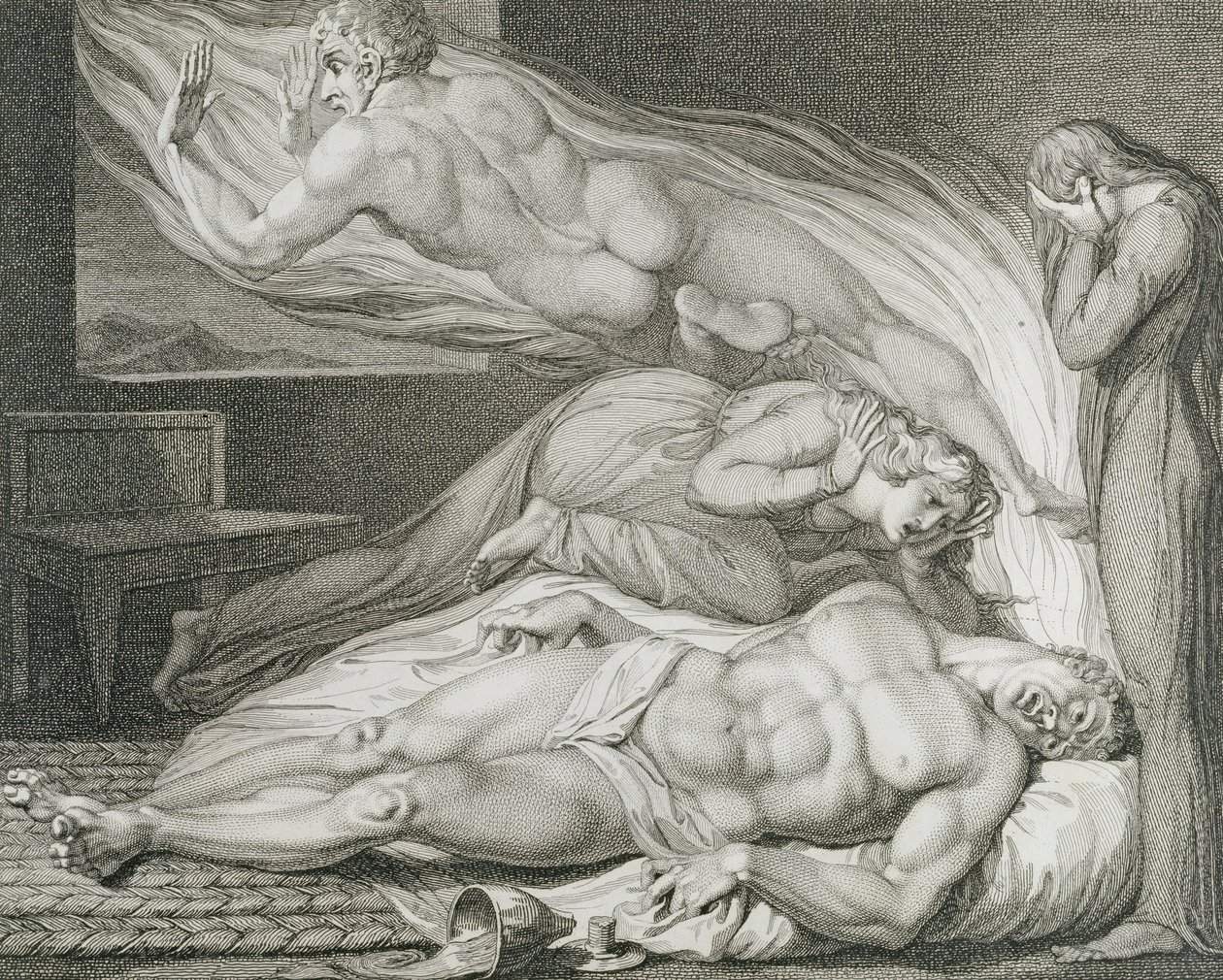 Death of the Strong Wicked Man, pl.6, illustrasjon fra 'The Grave, A Poem' av William Blake (1757-1827), gravert av Luigi Schiavonetti (1765-1810) av William (after) Blake