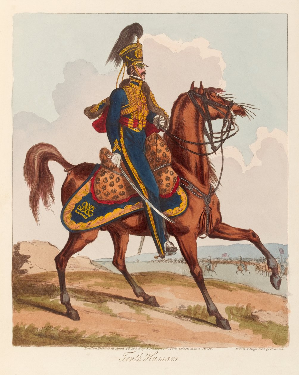 Tiende husarer (akvatint, farget) av William (after) Heath