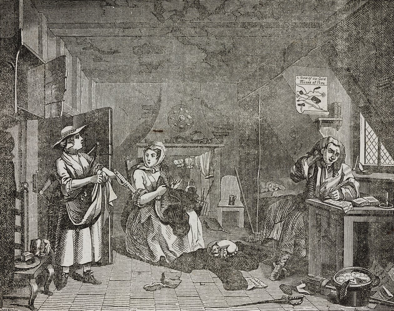 Plaget poet, etter maleri av William Hogarth av William (after) Hogarth