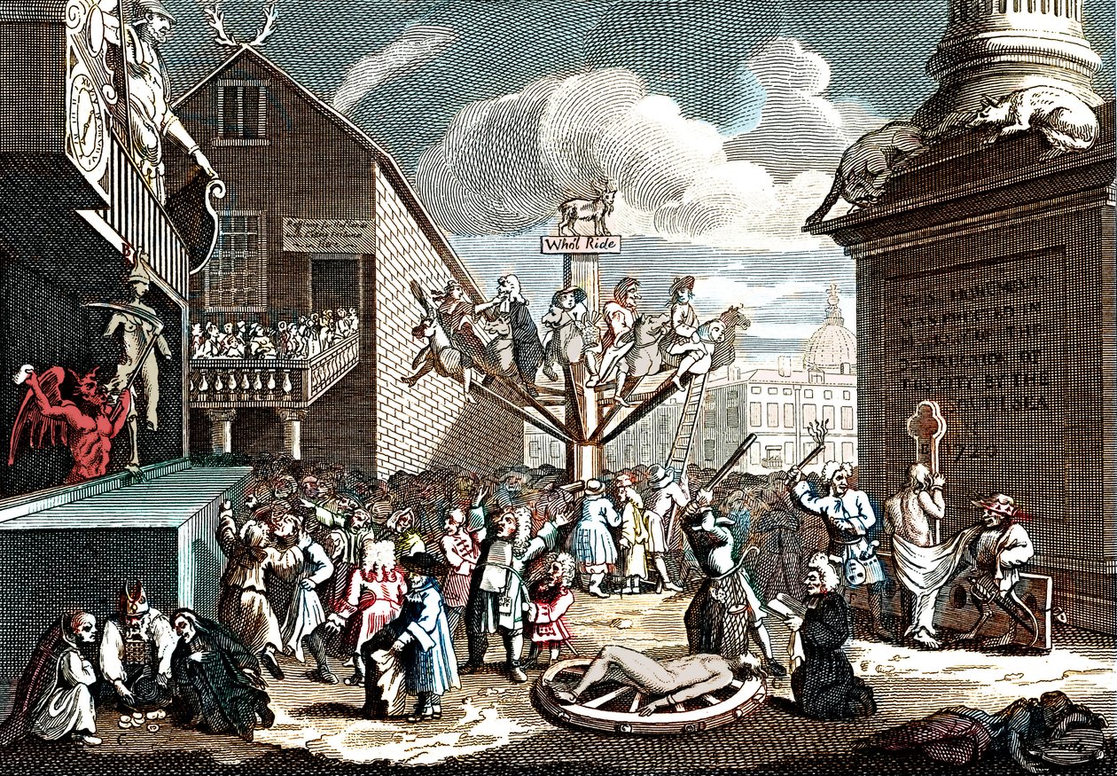 Emblematisk trykk av South Sea Scheme av William (after) Hogarth