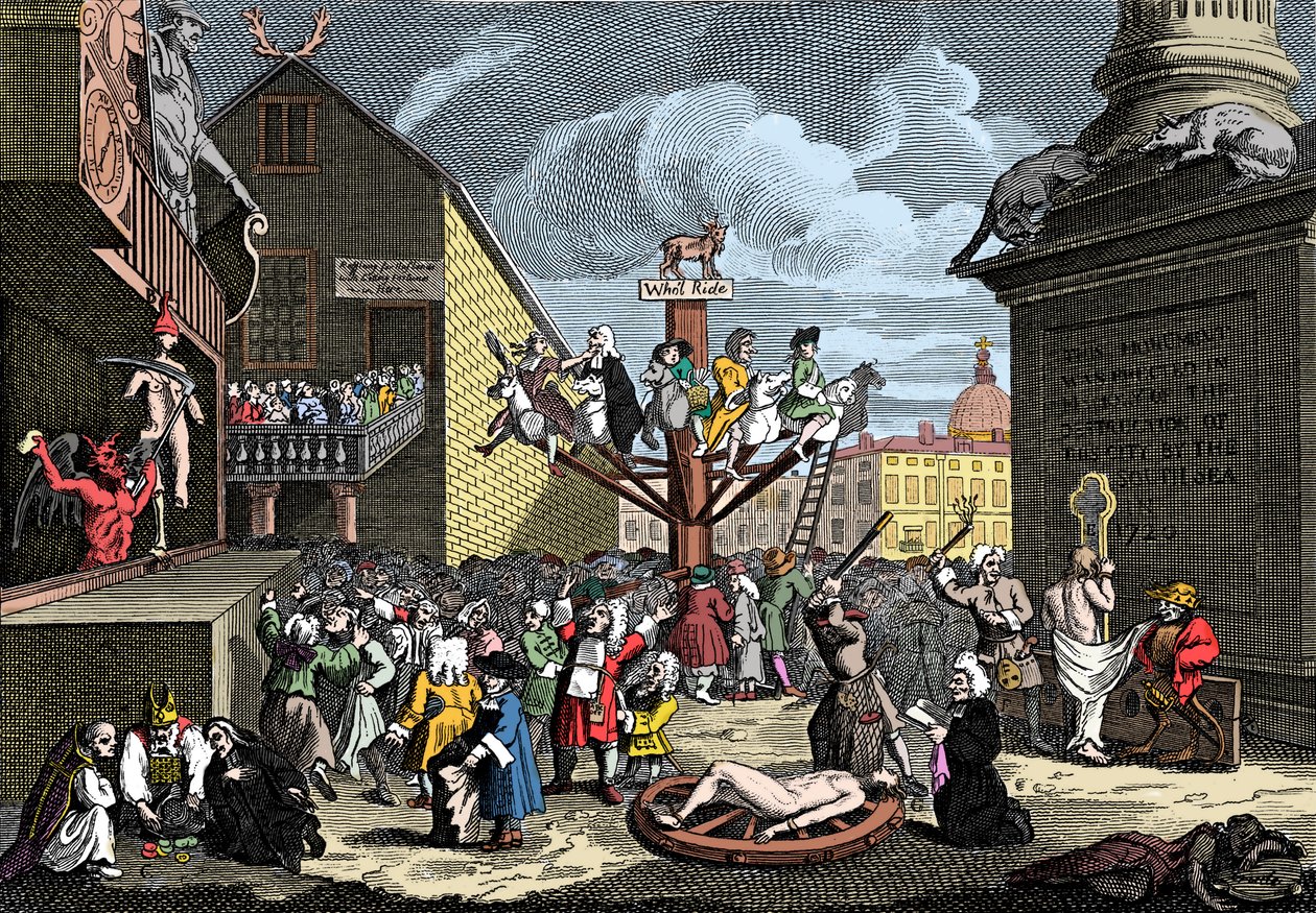 Emblematisk trykk av South Sea Scheme av William (after) Hogarth