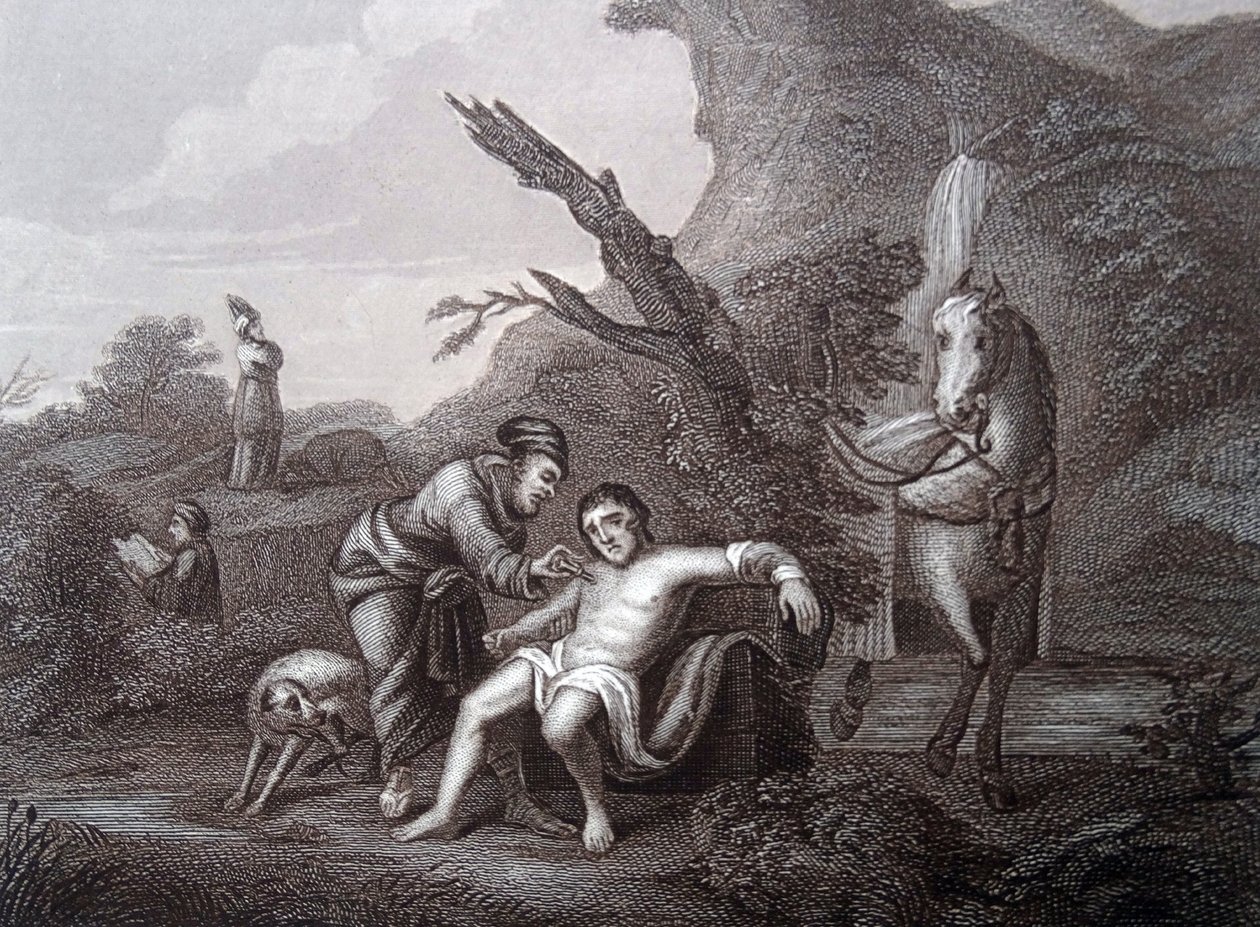 Den barmhjertige samaritan av William (after) Hogarth