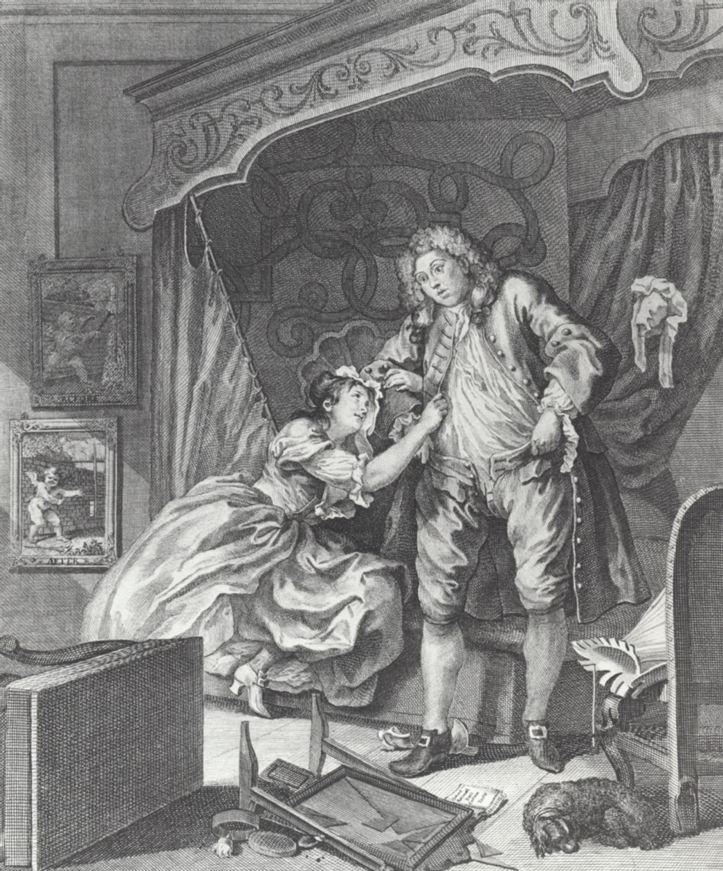 Kvinne blir prostituert i 1700-tallets England (gravering) av William (after) Hogarth