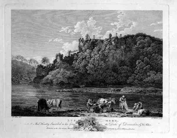 Utsikt over Lismore Castle, County Waterford, Irland, gravert av Thomas Milton (1743-1827) 1786 (gravering) av William (after) Pars