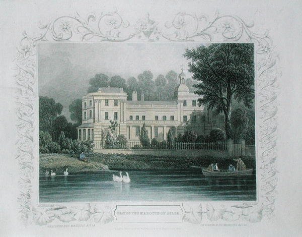 The Seat of the Marquis of Ailsa på Themsen ved Twickenham, gravert av W. Taylor, ca. 1840 (farget gravering) av William (after) Tombleson