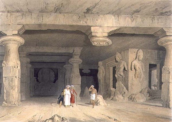 Interiør av Great Cave Temple of Elephanta, nær Bombay, i 1803, fra bind II av 