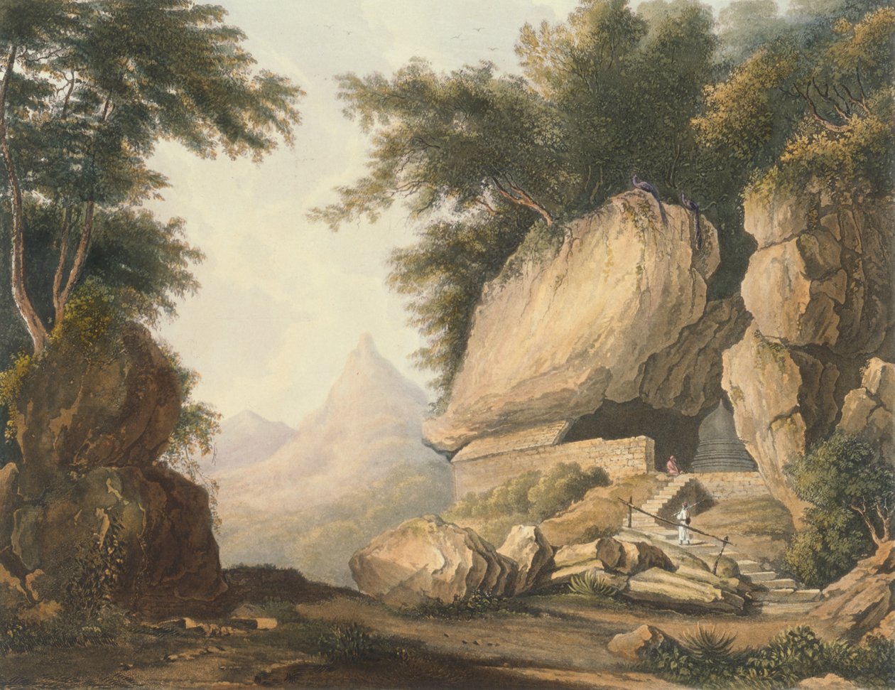 Eremitasjen ved Kurrungalle i Ceylon, fra en tegning av kaptein Charles Auber fra Quarter Master General