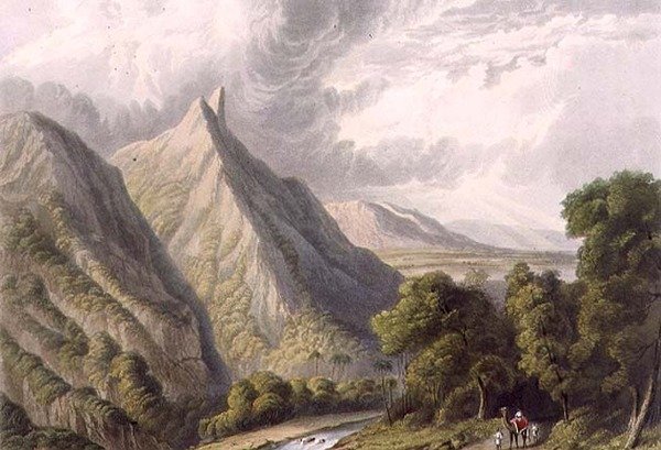 Utsikt i Bore Ghaut, gravert av T. Fielding og farget av JB Hogarth av William (after) Westall