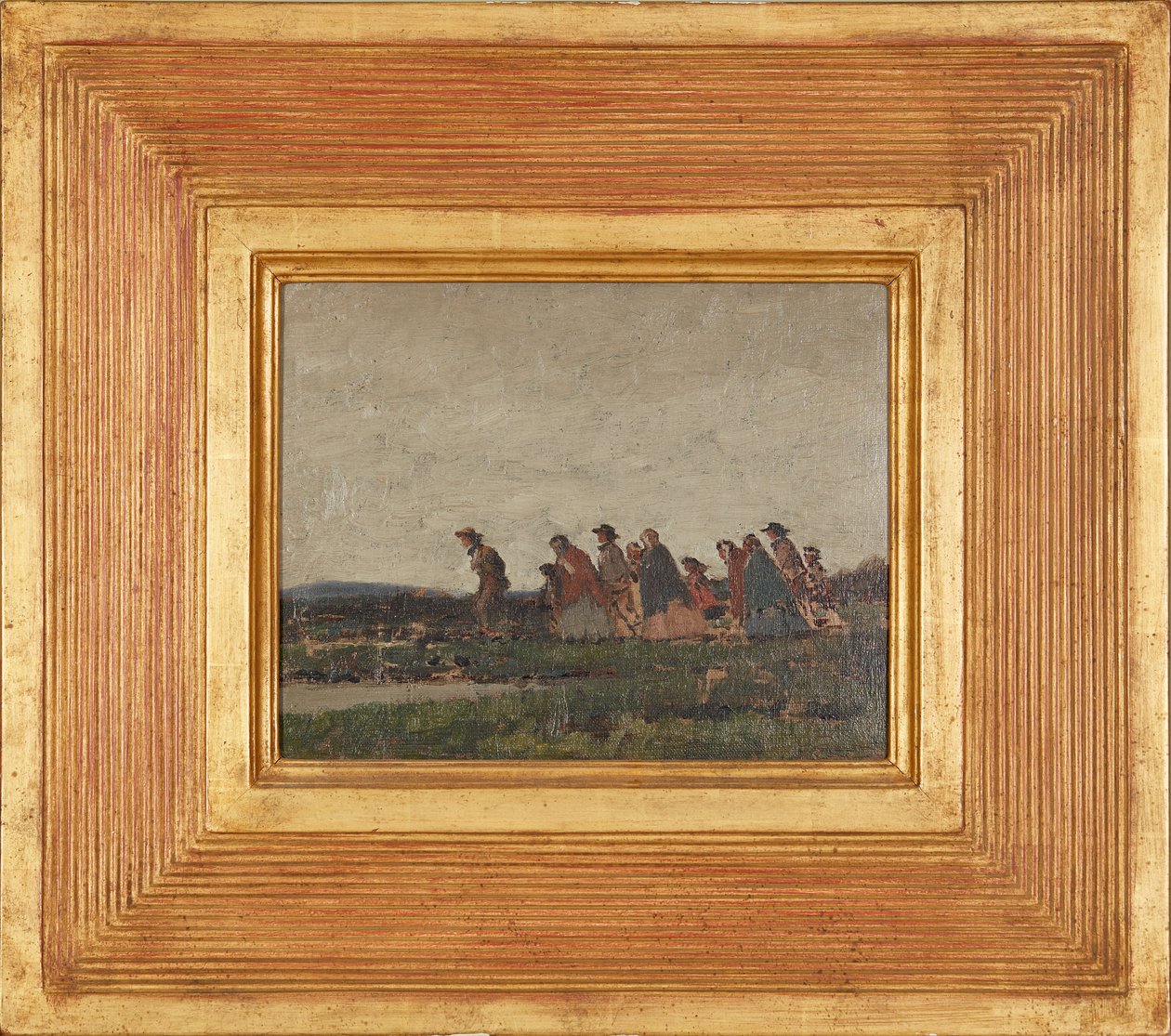 Figurer som krysser et landskap (olje på lerret) av William (circle of) Nicholson