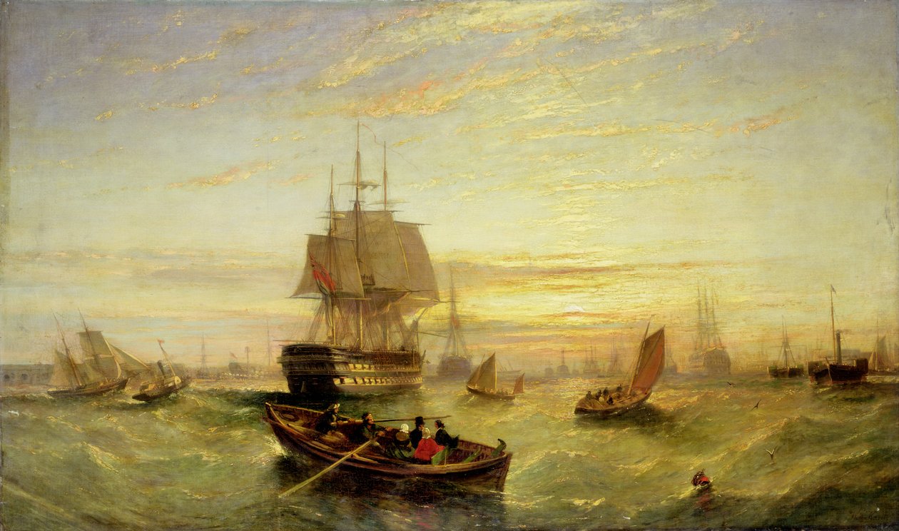Innkjøring til Portsmouth havn (olje på lerret) av William Adolphus Knell