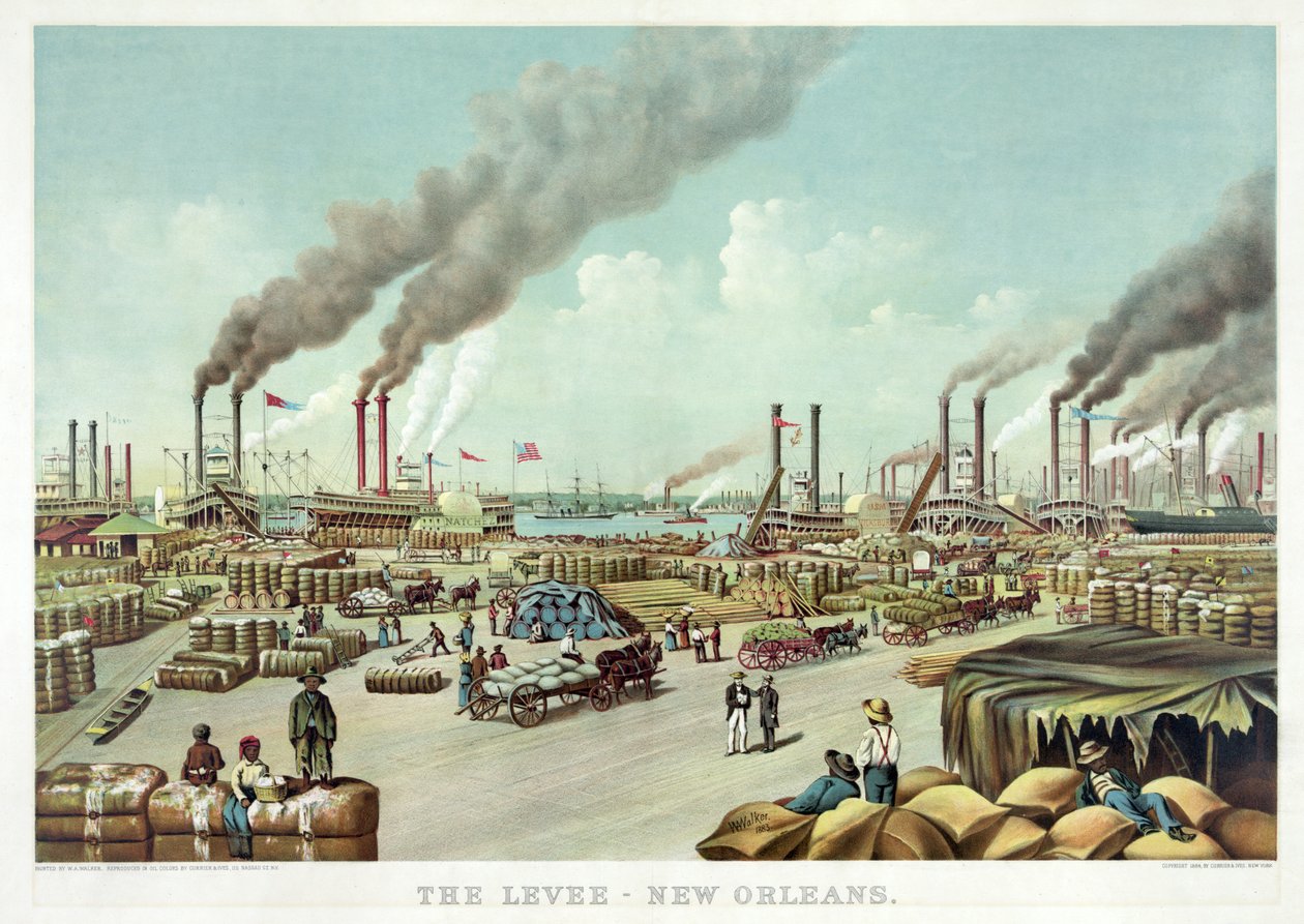 The Levee, New Orleans, pub. Currier og Ives av William Aiken Walker