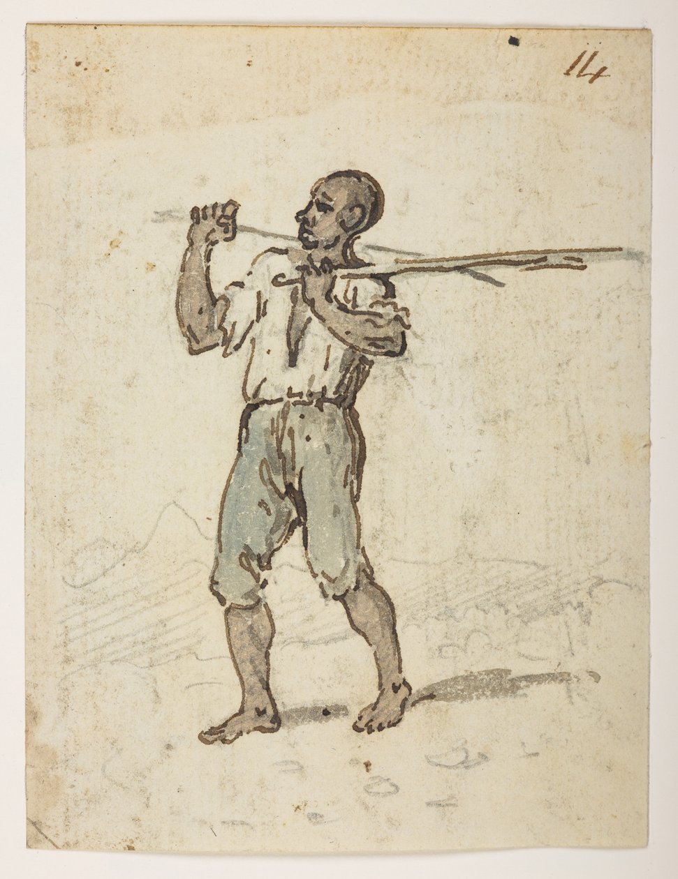 14 Innbygger i St. Jago.  fra et album med 372 tegninger av landskap, kystlinjer, kostymer og hverdagsliv laget under Lord Macartneys ambassade til keiseren av Kina, mellom 1792 og 1794 (blyant og akvarell på papir) av William Alexander