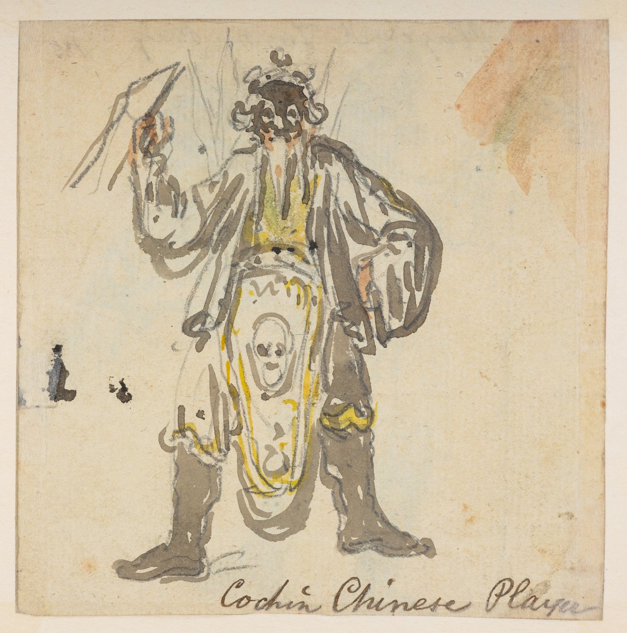 185v. Cochin kinesisk spiller. , fra et album med 372 tegninger av landskap, kystlinjer, kostymer og hverdagsliv laget under Lord Macartneys ambassade til keiseren av Kina, mellom 1792 og 1794 (blyant og akvarell på papir) av William Alexander