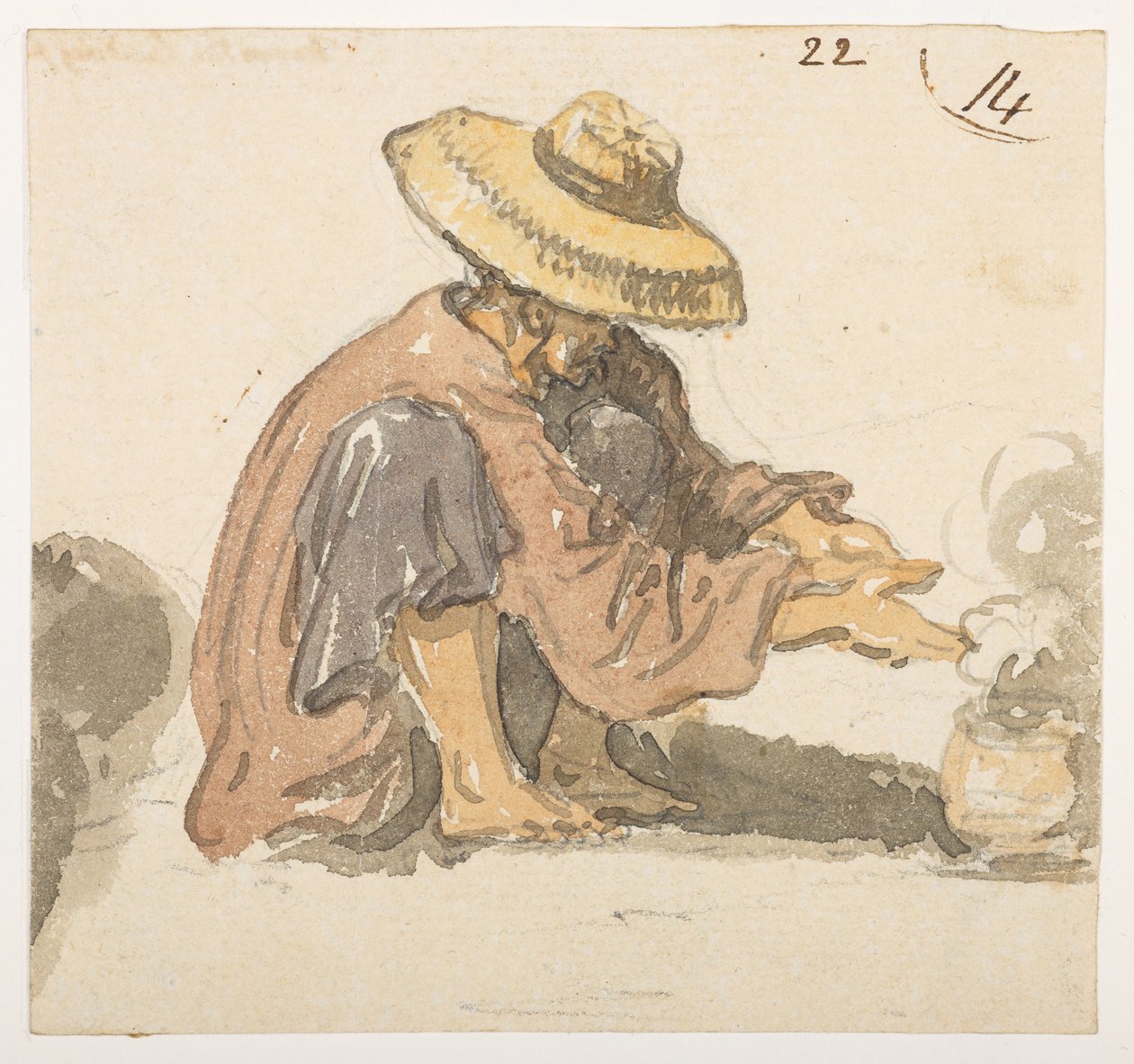 22 mann, sannsynligvis fra Turon Bay.  fra et album med 372 tegninger av landskap, kystlinjer, kostymer og hverdagsliv laget under Lord Macartneys ambassade til keiseren av Kina, mellom 1792 og 1794 (blyant og akvarell på papir) av William Alexander