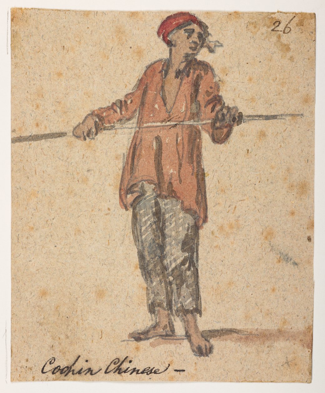 26' Cochin Chinese, ' fra et album med 372 tegninger av landskap, kystlinjer, kostymer og hverdagsliv laget under Lord Macartneys ambassade til keiseren av Kina, mellom 1792 og 1794 (blyant og akvarell på papir) av William Alexander
