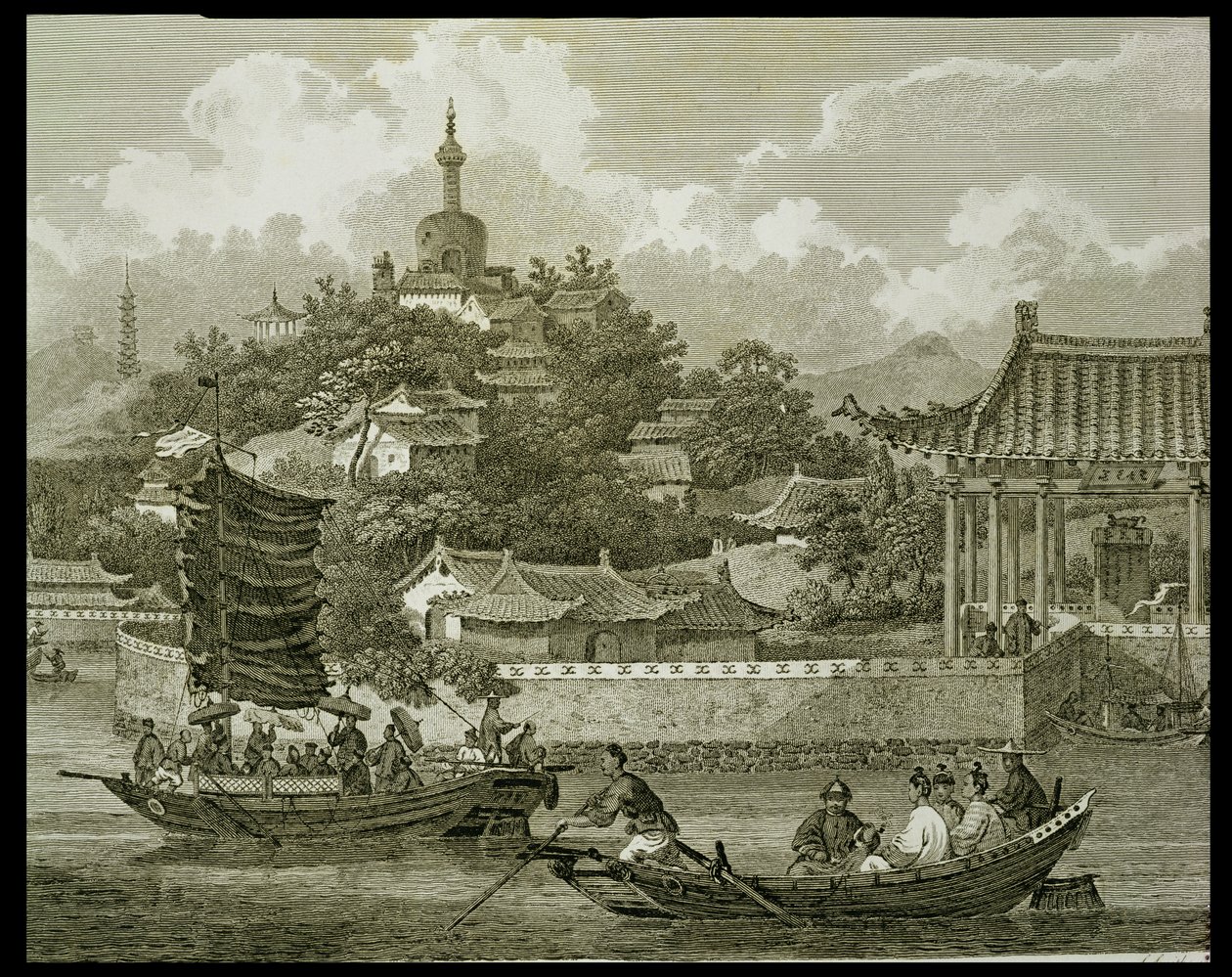 A View of the Gardens of the Imperial Palace, Peking, detalj, gravert av Samuel Smith, pub. av G. Nicol, 1796 av William Alexander