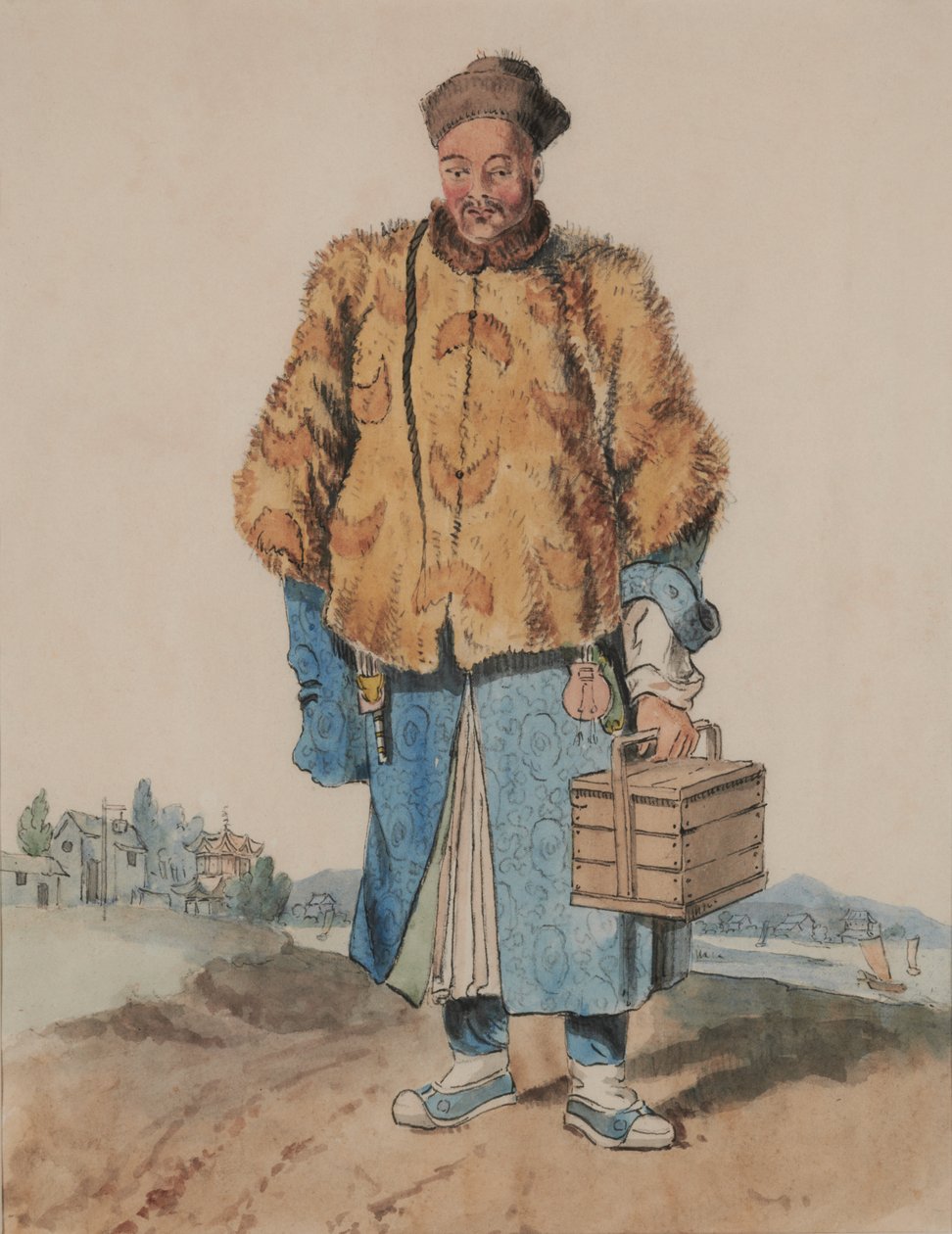 Mann i kinesisk kostyme (holder en boks i venstre hånd) av William Alexander