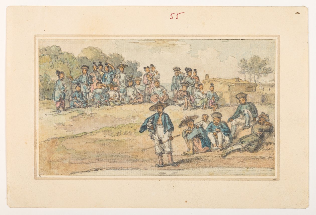 f.11 55 Studier av kinesisk,  fra et album med 372 tegninger av landskap, kystlinjer, kostymer og hverdagsliv laget under Lord Macartneys ambassade til keiseren av Kina, mellom 1792 og 1794 (blyant og akvarell på papir) av William Alexander