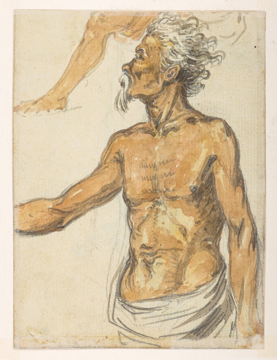 [f.4 24v Eldre mann.  fra et album med 372 tegninger av landskap, kystlinjer, kostymer og hverdagsliv laget under Lord Macartneys ambassade til keiseren av Kina, mellom 1792 og 1794 (blyant og akvarell på papir) av William Alexander
