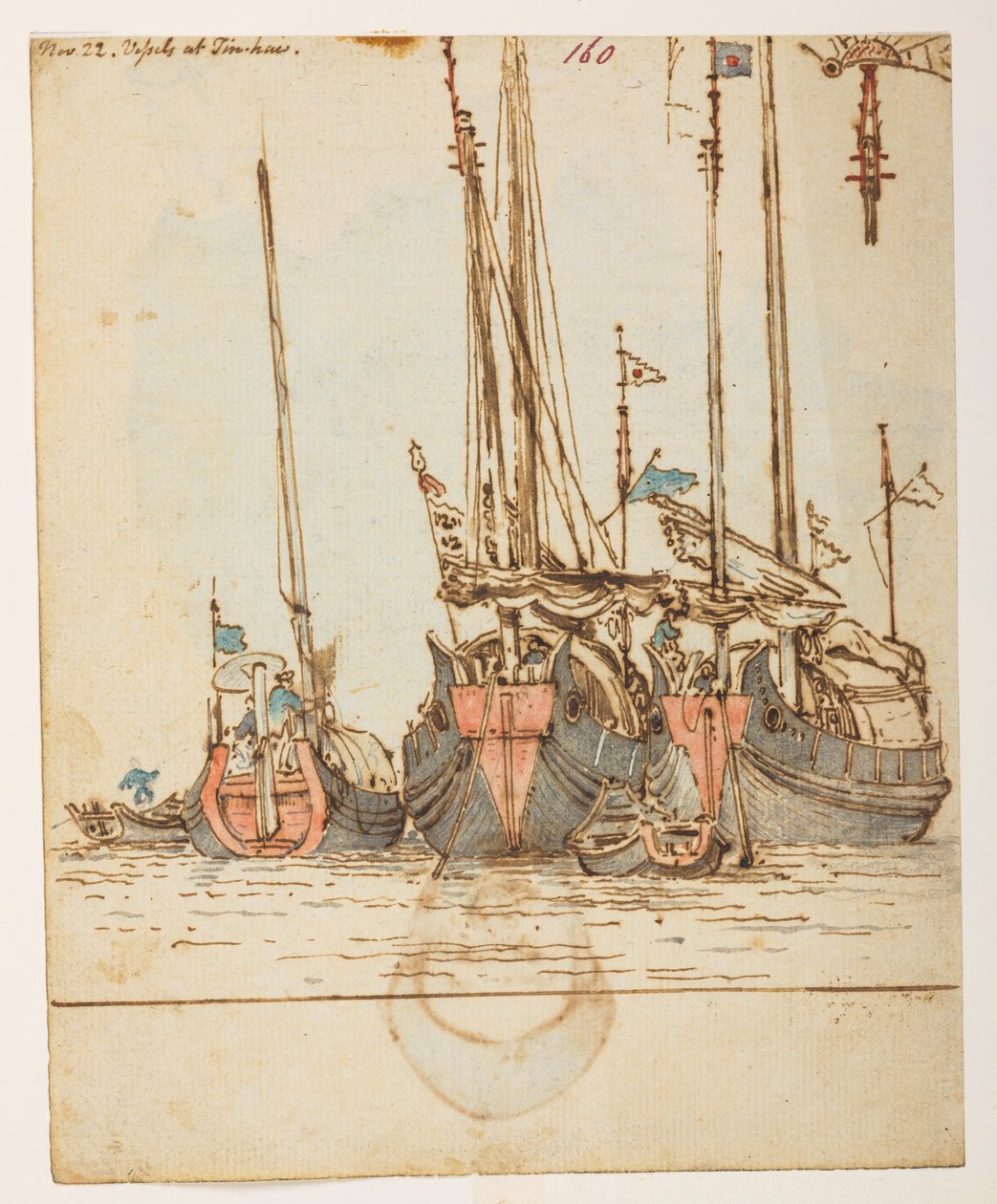 f.62 160' 22. nov. Fartøy ved Tin-hau.' , fra et album med 372 tegninger av landskap, kystlinjer, kostymer og hverdagsliv laget under Lord Macartneys ambassade til keiseren av Kina, mellom 1792 og 1794 (blyant og akvarell på papir) av William Alexander