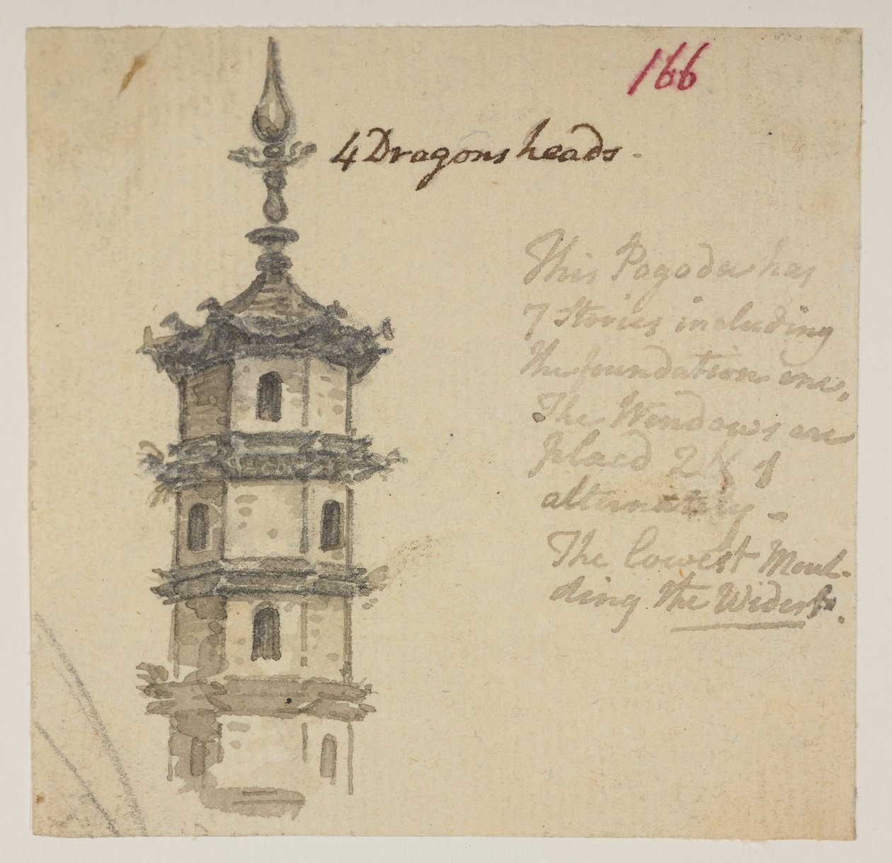 f.63 166 Tempel. , fra et album med 372 tegninger av landskap, kystlinjer, kostymer og hverdagsliv laget under Lord Macartneys ambassade til keiseren av Kina, mellom 1792 og 1794 (blyant og akvarell på papir) av William Alexander