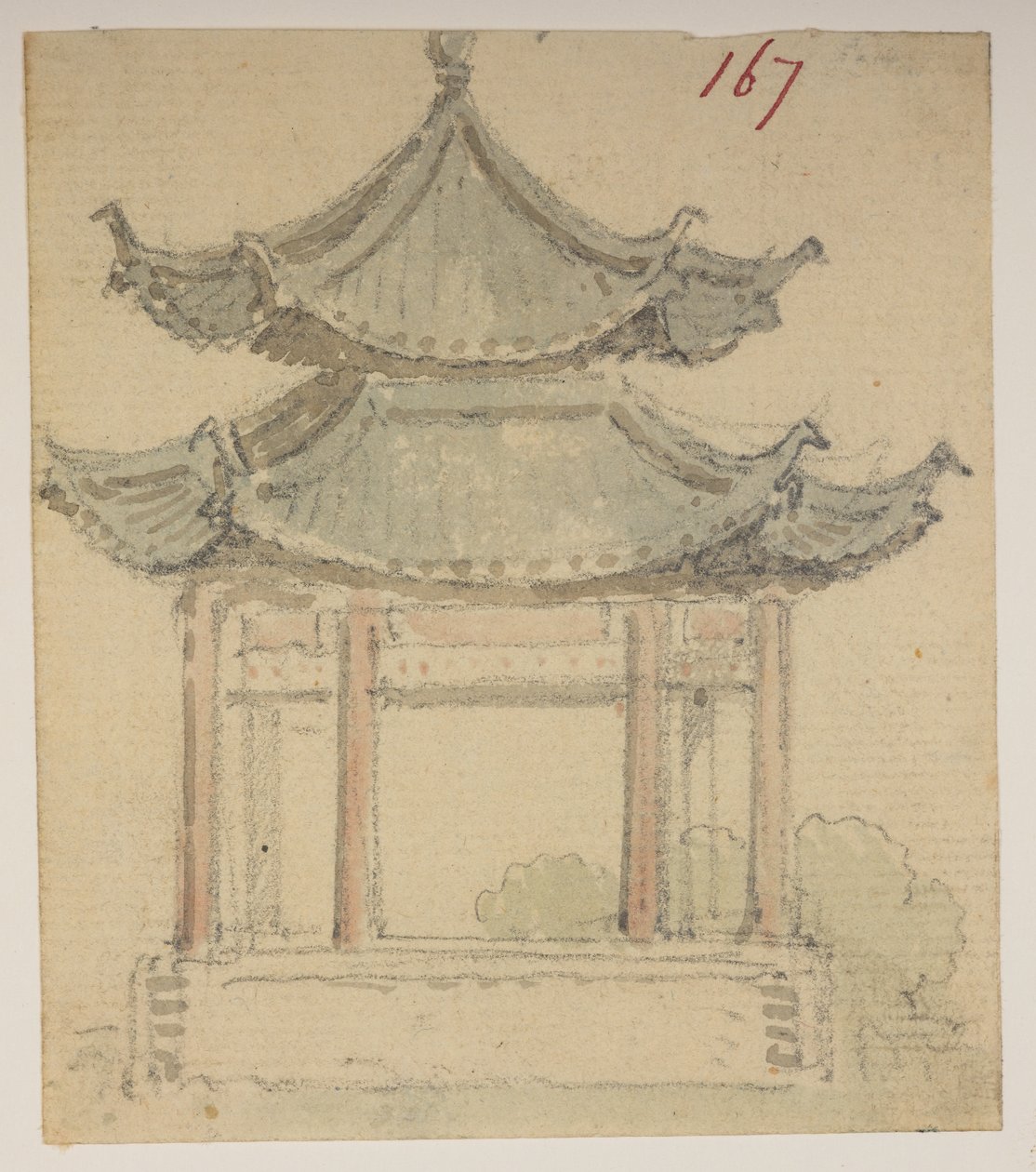 f.63 167 Tempel.  , fra et album med 372 tegninger av landskap, kystlinjer, kostymer og hverdagsliv laget under Lord Macartneys ambassade til keiseren av Kina, mellom 1792 og 1794 (blyant og akvarell på papir) av William Alexander